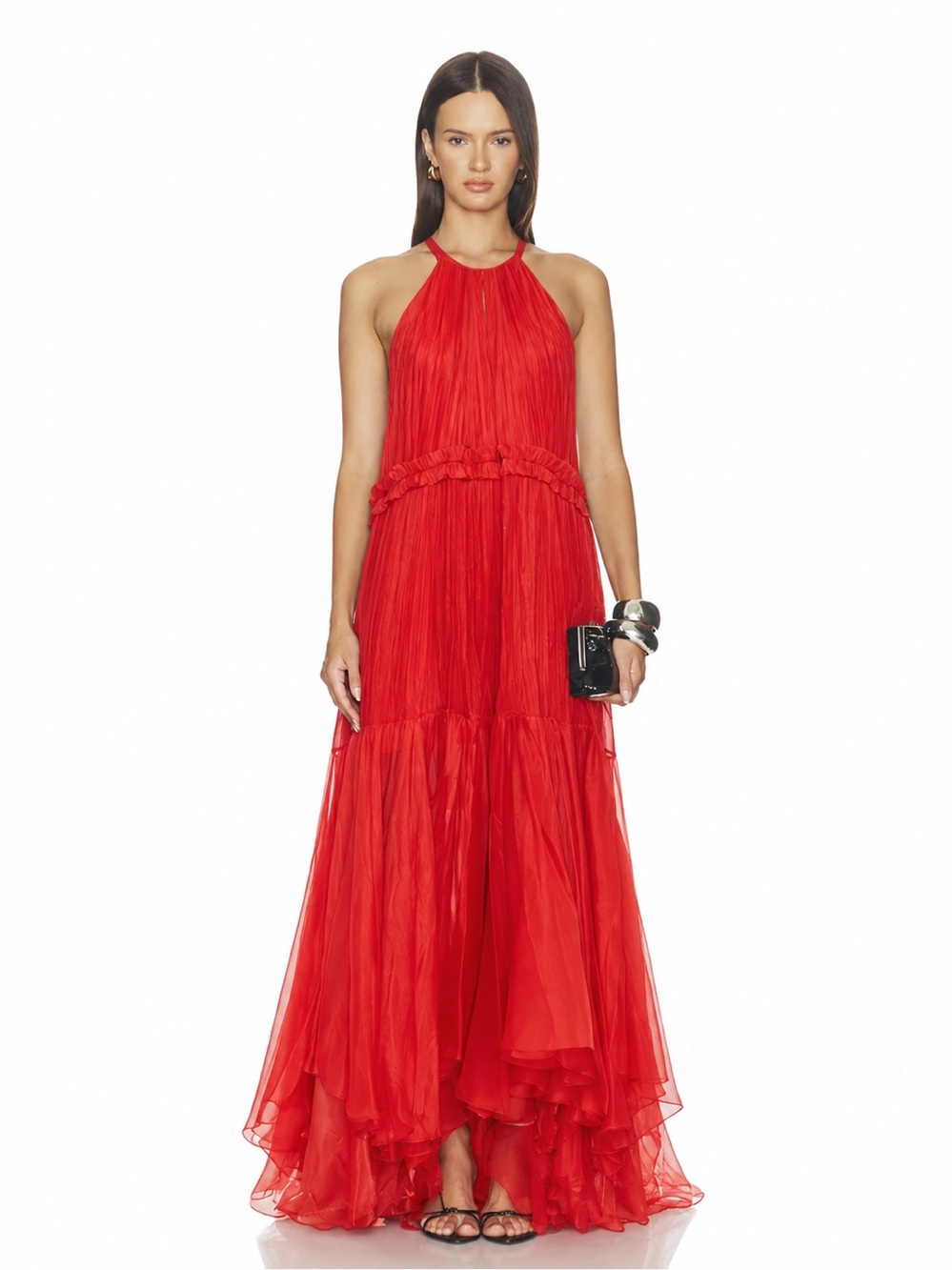 Maria Lucia Honan Silk-Blend Maxi Dress 100% Silk